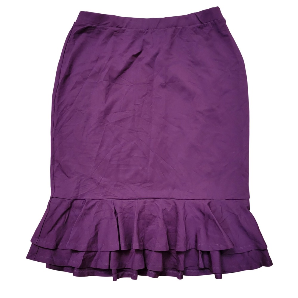 Est 1946 14/16W Skirt Plum Purple Ruffle Tiered Mermaid Midi Ponte Knit Modest